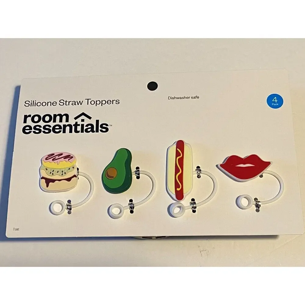 4 pack Silicone Straw Toppers Room Essentials Hotdog Guacamole Hamburger